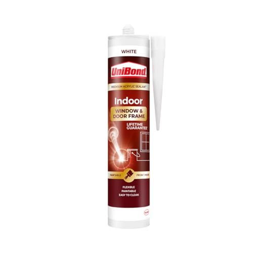UniBond Indoor Window & Door Frame Sealant White Acrylic Sealant Paintable from 1 Hour 1 x 467g Cartridge