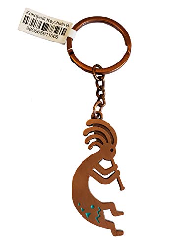 Southwest Kokopelli Keychain (Bronze) - Southwestern Gift Idea - Souvenir Charm - Metal Keychain - Native American Design with Turquoise Accents