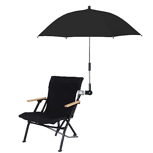 Portable Chair Umbrella with Clamp Clip On Parasol for Beach Chairs Garden Patio Stroller or Wheelchairs UV Protection Sun Shade (Black)