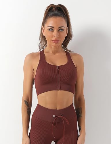 Reggiseno sportivo da donna con cerniera frontale, a costine...