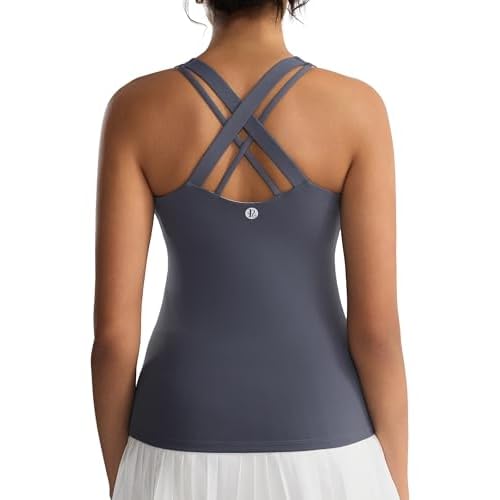 RUNNING GIRL Tank top with Built in Bra for Women,Compression Shirts Crisscross Back Workout Yoga Tops Dark Grey Small