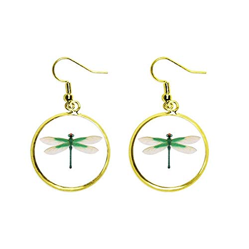 Pendientes de libélula dorados en estuche de joyería para regalo de mujer
