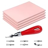 UPlama 4 Pack Rubber Carving Blocks 4x6 Inch with Lino Cutter Tool Set, Soft Rubber Stamp Making Kit for Block Printing, Linoleum Blocks for Printmaking and DIY Stamp Crafts, Pink