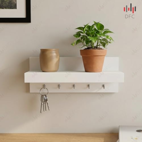 Image of DFC Element Simplex Key Holder for Home Wall Mounted with 5 Key Knobs Engineered Wood Key Hanger Wall Mount Compact Stylish Key Organizer Matte Finish, Classic White