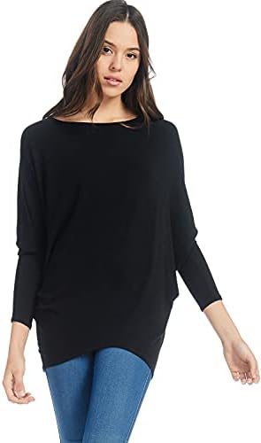 Alexander + David Womens Casual Pullover Dolman Long Sleeve Pullover Loose Fit Blouse Knit Top