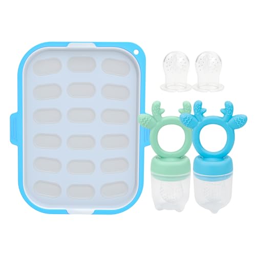 Image of Morlike Silicone Baby Fruit Food Feeder & Breastmilk Popsicle Freezer Molds Tray, Baby Teething Relief Toys & Infant Self Feeding Storage Containers Set, BPA Free (Green & Mint)