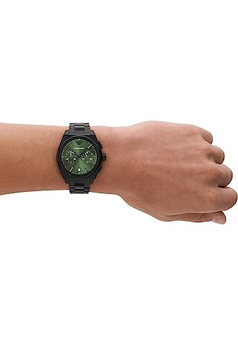 Image of Emporio Armani Herrenuhr, Quarz-Zweizeiger-Chronographenwerk und 43mm Gehausegrosse mit Edelstahlarmband, Black, 43 mm, Bracelet
