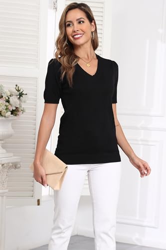Image of Ninedaily Women's Tops Short Sleeve Sweater Knit T-Shirts Dressy Casual Blouses