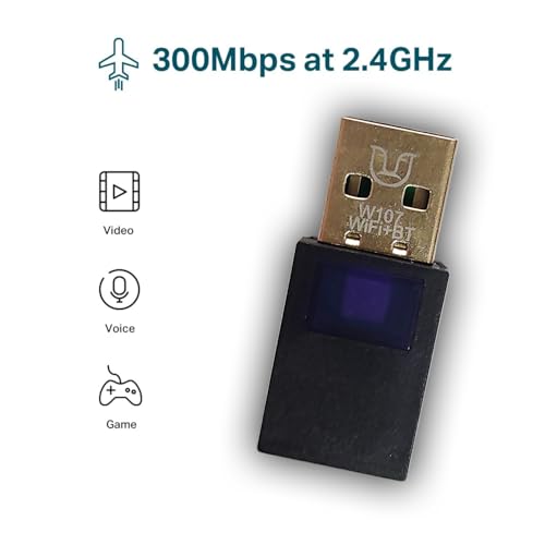 Image of 300 Mbps USB WiFi + Bluetooth Receiver Adapter, Wireless Network Receiver Dongle for Desktop PC Laptop (300 MBPS Black)