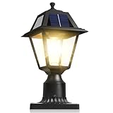 Solar Post Lights 300LM, Dusk to Dawn Solar Lamp Post Light Fixture with Pier Mount Base, Aluminium Solar Post Lights Outdoor Waterproof for Garden Post Pole Mount, Replaceable Bulb, Decorative Lamp