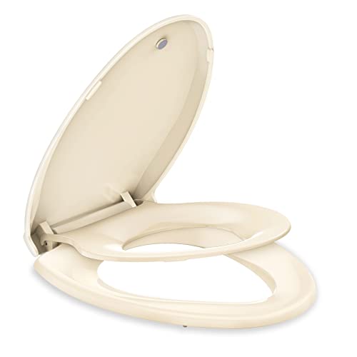 Thorifly Toilet Seat With Built-In Potty Training Seat, Slow-Close, Never Loosen, Thickened Durable Plastic, Easy To Clean And Install, Fits Both Adults Child, Elongated Bone (18.5") #TOP3