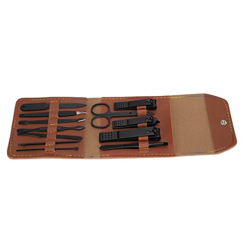 Nail Clippers Set Professional Stainless Steel Manicure Pedicure Kit with Facial Treatment Tools 12 in 1 Leather Case for Home Travel Personal Care (Marrón)