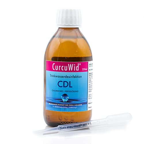 CurcuWid CDL/CDS Chlordioxid Lösung 0,3% 250ml mit extra HDPE Pipette - in pharmazeutischer Braunglasflasche - Made in Germany