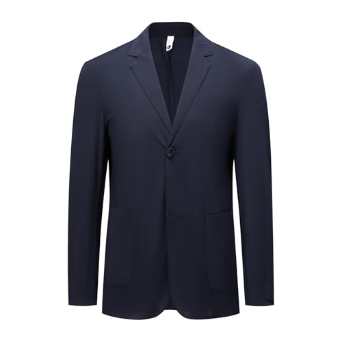 YFFUSHI Blazer Homme Décontracté Regular Fit Soie Glacée Veste Costume Respirante 2 Boutons Revers Cran, Bleu Marine, L