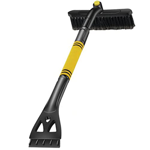 車の雪かきシャベル 車用スノーブラシ アイススクレーパー付き 伸縮式雪ブラシ 2 in 1 除雪 ほうき 調整可能 トラック SUV 各種車種対応 雪対策 すべての季節 連結式 雪かきブラシ 長さ64~80cm 車用 除雪ブラシ 霜取り (イエローブラック