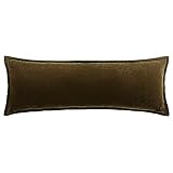 HiEnd Accents Stella Faux Silk Velvet Lumbar Pillow, 14x42 inch, Green Ochre...