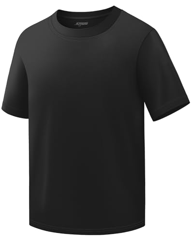 Bigant Boys Short Sleeve Shirts Athletic Performance Sports Tshirts Tees Dry Fit Active Tops Clothes Quick Dry 5-16Y(Black,10-12Y)