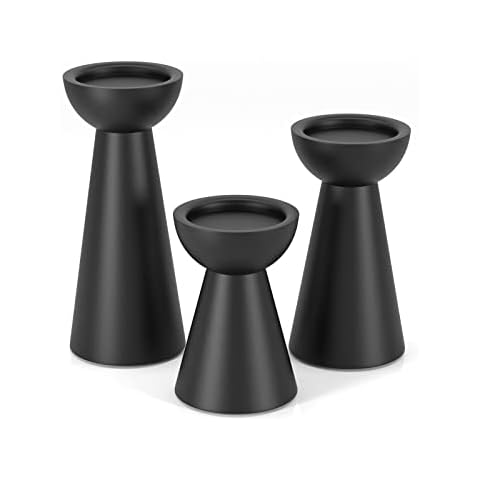 Matte Black Candle Holders, Set of 3 Iron Candlestick Holders Metal Round Candle Stands for 1.5-2 Inches Pillar Candles for Home Farmhouse Wedding Dining Centerpiece Party Proposing Mantel Decoration Cover