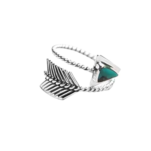 Boho Vintage Arrow Ring with Turquoise Stone, Silver Tone, Adjustable