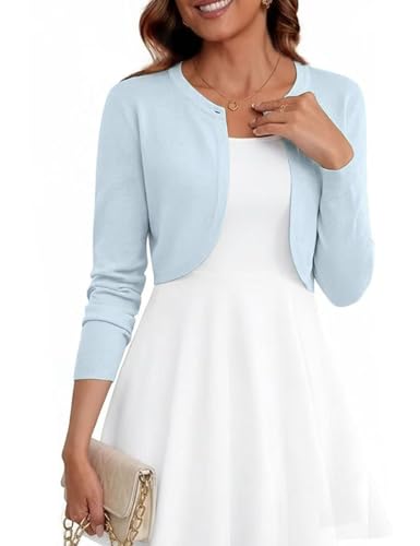 Image of Women's Cropped Cardigan Sweater Long Sleeve Knit Bolero Open Front Shrug for Dresses, S-XL