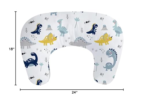 Image of Little Grape Land Ergonomic Nursing Pillow,New Breastfeeding Pillows Support for Mom and Baby,Breathable and Soft with Cute Washable Cover, Multi-Use Feeding Pillow for 0-12 Months, Dinosaur