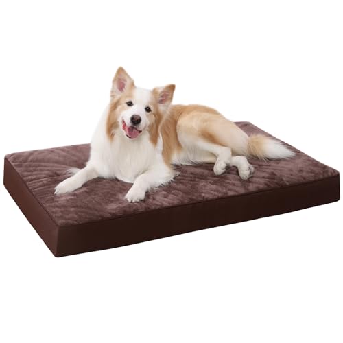 KSIIA Cuscino Cane Media, Cuccia Cane Interno, Sfoderabile e Lavabile, Letto per Cani Ortopedico, Divano per Cani, Base Antiscivolo, Marrone 90x55x7cm