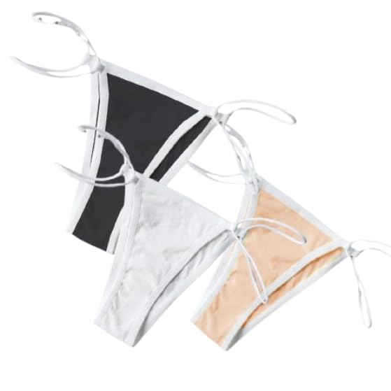 fikten Pack of 3 Single Strap Bikini Set for Women - Colors: Black, White, Skin - Comfortable and Stylish-picture-21