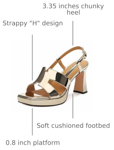 Image of ROSERWISH Heels for Women Chunky Block Platform High Heels Square Open Toe Strappy Heel Sandals Wedding Party Prom Fashion Slingback Dress Pump Sandals Shoes
