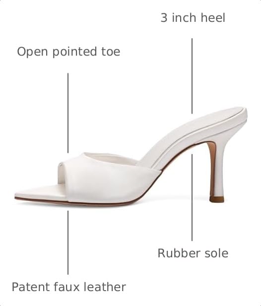 Image of Riekhany High Heel Mules for Women Slip On Open Pointed Toe Classy Patent Leather Stiletto Pumps Formal Slingback Mule Sandals Dress Walking Shoes