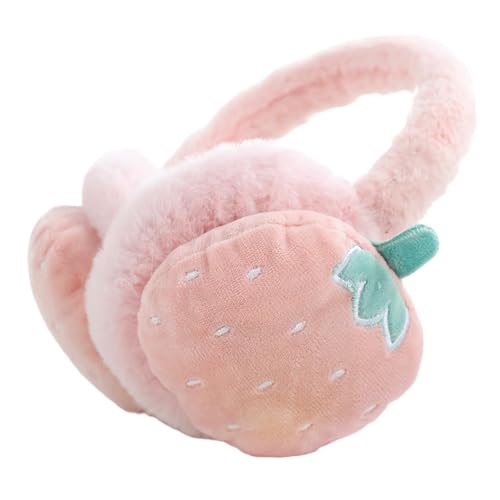 Winter Embroidered Earmuff Strawberry Plush Ear Warmers Cold Weather Ear Cover Outdoor Furry Ear Protectors for Girls Christmas New Year Birthday Pink