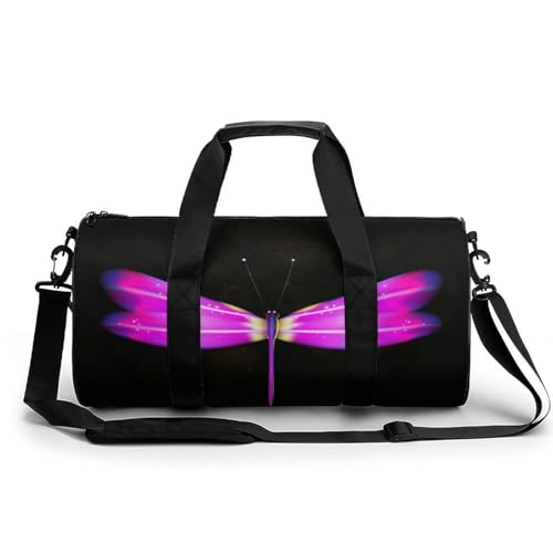 Sac de voyage libellule violette contre le désordre des bagages de week-end