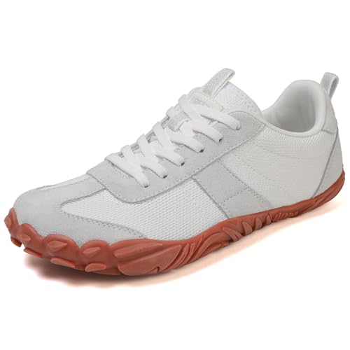 UBFEN Sneakers Barefoot Shoes for Womens Mens Minimalist Trail Running Hiking Comfortable Walking White Size US 8.5 Women/6.5 Men