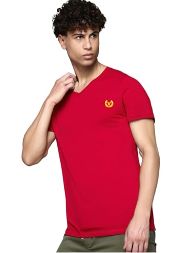 Image of Mack Jonney Regular Solid Cotton Blend V Neck T Shirt for Men
