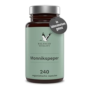 Balanced Vitality Monnikspeper – 4:1 extract van traditionele Vitex agnus-castus – voor vrouwelijke kwalen – zonder toevoegingen – in laboratoria getest – 240 veganistische capsules voor 8 maanden