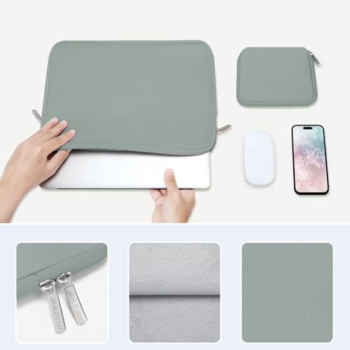 Image of MOSISO Laptop Case 13.3 inch, 13-13.3 inch Laptop Sleeve Bag Compatible with MacBook Air /Pro 13 /Pro 14 M5 M4 M3 M2 M1, HP Dell ASUS Lenovo, Neoprene Computer Sleeve Bag with Small Case, Antique Green
