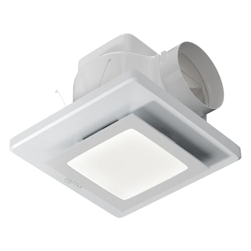 EINTTAX 10 Inch Panel Bathroom Exhaust Fan with Light, 77CFM 1.1 Sones Square Quiet Bathroom Fan with 12W 6500K LED Light Combo, 4 Inch Duct Ceiling Mount for Home/Bath/Office/Hotel, White