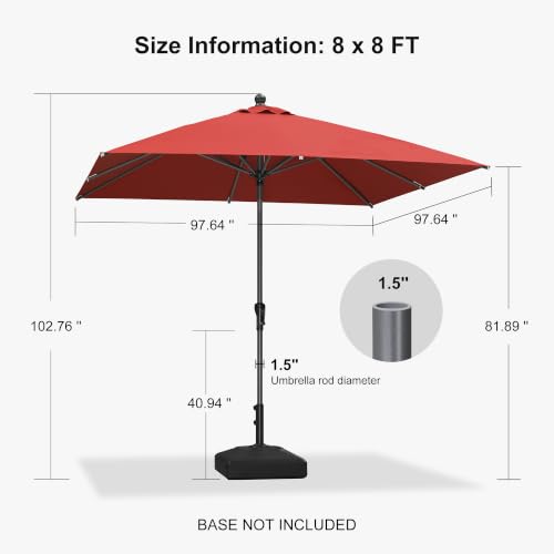 Image of PURPLE LEAF Patio Market Umbrella 8' x 8' Square Tilt Red 8 Ribs Coated