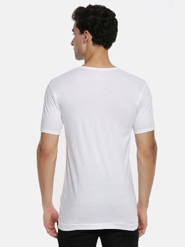 Image of RAMRAJ COTTON Men White Round Neck Half Sleeve Undershirt Vest With Pocket In Supersoft Cotton