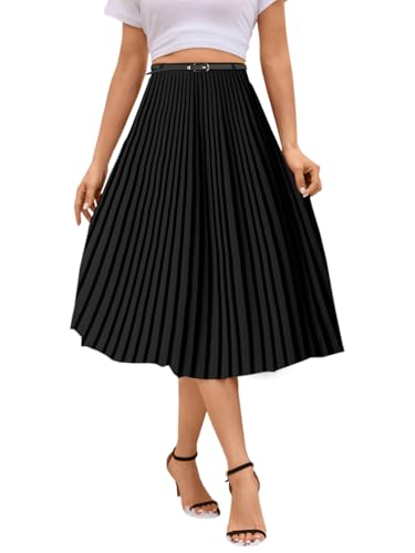 SANGTREE Women Long Pleated Skirt, High Waisted Stretchy Flowy Casual Outdoor Travel Accordion Weekend Skirt