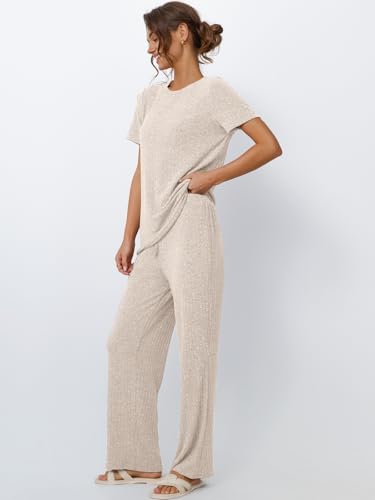 Image of LILLUSORY Womens Lounge Sets 2 Piece Matching Travel Outfits | Lightweight Ribbed 2 Piece Set, Breathable, Stretchy, Wrinkle-Resistant, Travel Ready, Versatile