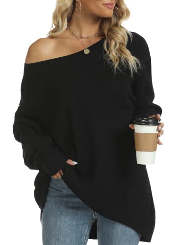 SPIEZ Merinowolle Damen Oversize Schulterfrei Pullover Zopfmuster Pullover...