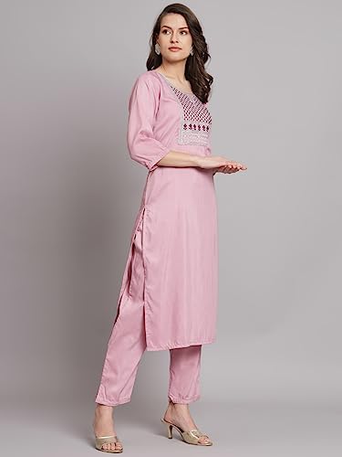 Image of VredeVogel Women Cotton Slub Straight Kurta Set With Pant and Net Embroidery Dupatta