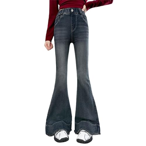 Girls Bows Jeans RuffledBaggy Wide Leg Denim Pants Kids Cute Elastic Waist Trousers Trendy Y2k Streetwear with Pockets