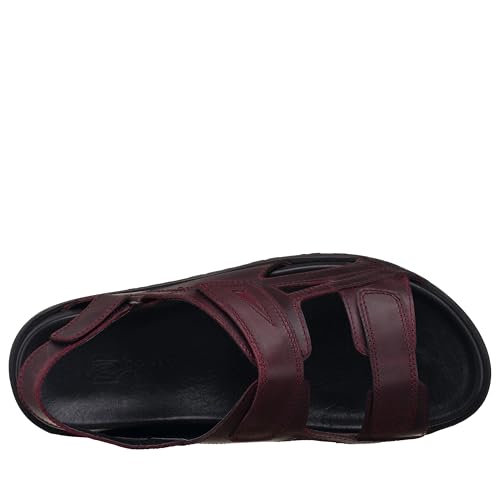 DALGALA Men's Burgundy Calfskin Big Size Wide Fit Hook and Loop Sandals Summer Shoes4