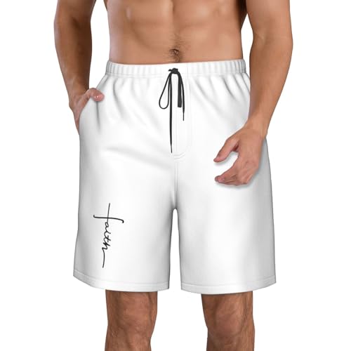 Faith Cross Christian Jesus Boardshorts Summer Beach Workout Shorts Drawstring Swim Pants Quick Dry Swim Shorts for Mens
