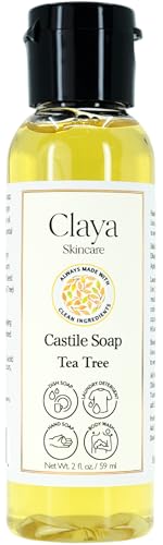 Image of Claya Tea Tree Liquid Castile Soap - Organic Ingredients, Biodegradable, Gentle for Sensitive Skin and Versatile Use (Travel Size 2 fl oz)