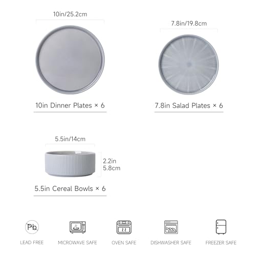 Image of Dinnerware Sets, Ceramic Plates and Bowls Set 18 Piece Dinnerware for 6 Chip Resistant Stoneware with Advanced Inkjet Printing Technology, Dishwasher and Microwave Safe-Smoky Blue