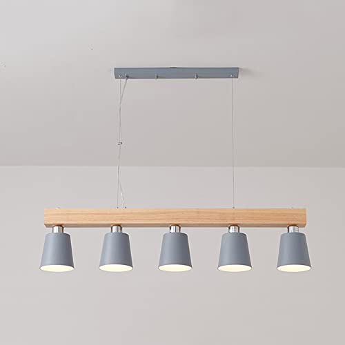 Lampe suspendue E26 en bois et fer forgé style nordique pour salle à manger