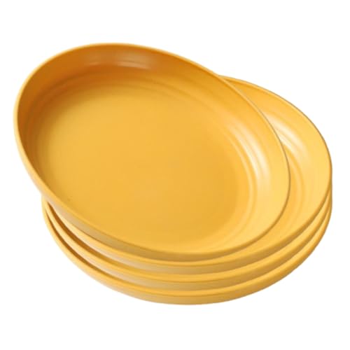 Image of YANCI 20 cm Large Deep Plastic Plates, Unbreakable and Reusable Light Weight Dinner Plates Pasta and Dumpling Bowl Microwave Safe BPA Free Dishwasher Safe, Set of 4, Yellow