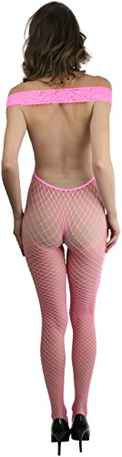 Image of ToBeInStyle Women's Bodystocking Crotchless Peek-A-Boo Fishnet Lace Bodysuit